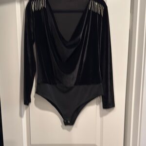 Black Long Sleeve Bodysuit with Silver Accents